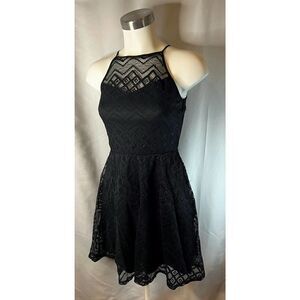 Black Lace Halter Dress Party Cocktail Sleeveless Fit & Flare‎ Mini